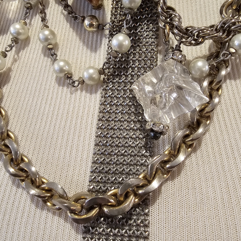 Mishka Piaf goldtone statement necklace made with repurposed vintage jewelry - Picture 8 of 11